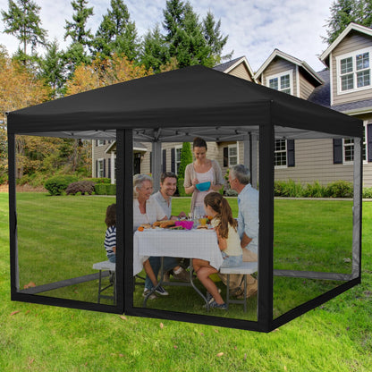 10 x 10 FT Pop Up Canopy, 3 Height Adjustable Instant Canopy with Mosquito Netting, Portable Screen Shelter with Wheeled Carry Bag, Heavy Duty Sun Shade for Patio, Backyard, Black