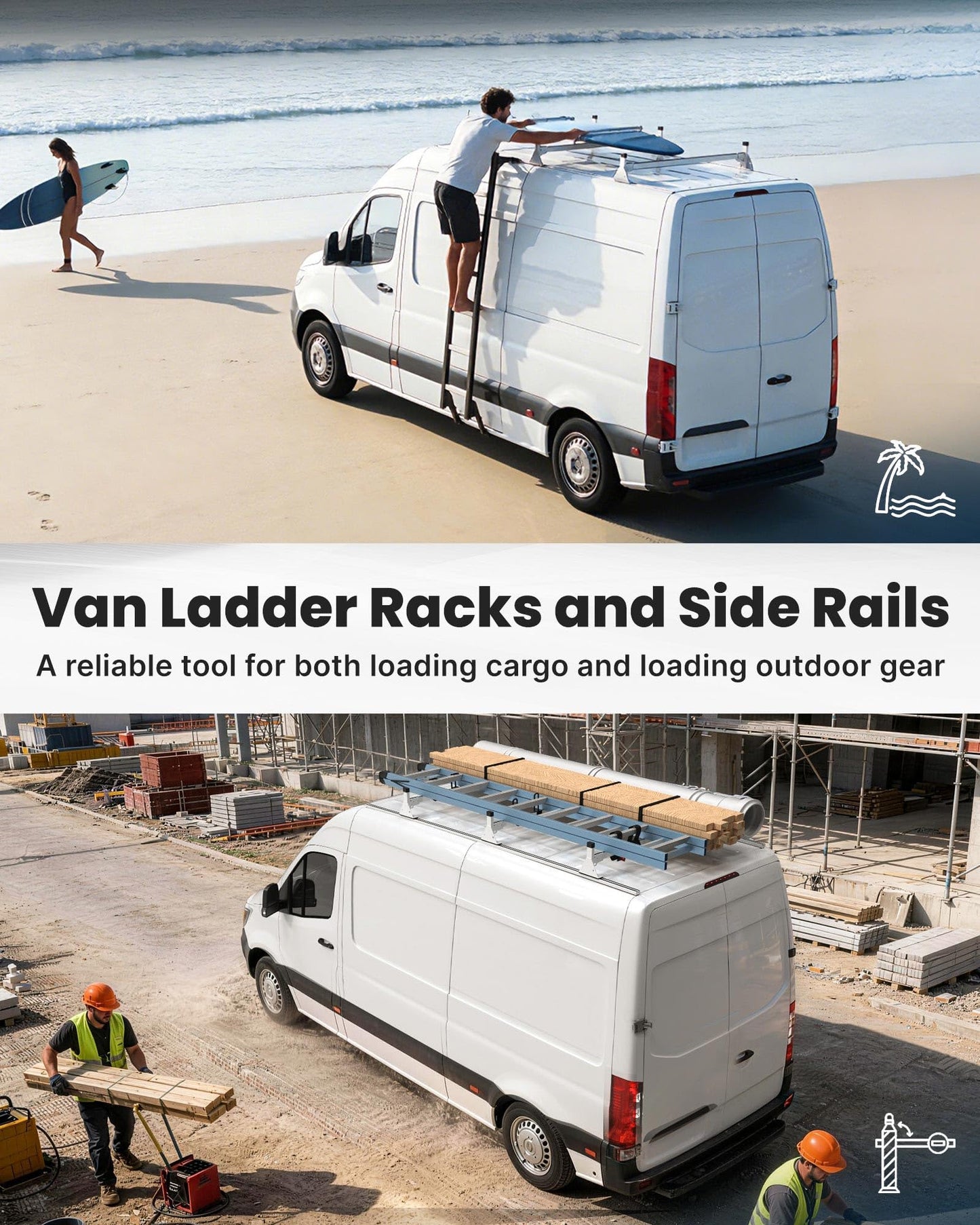 MELIPRON Van Roof Rack with Side Rails Fit for Mercedes-Benz Sprinter 2007-2025 144" WB High Roof - 800 LBS Alloy Steel Cargo Ladder Rack with Aluminum Tracks and Rubber Seal