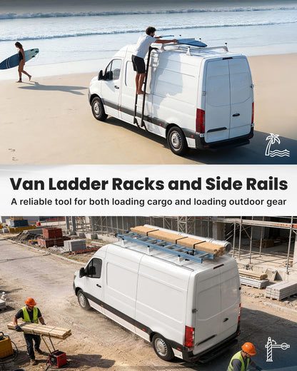 MELIPRON Van Roof Rack with Side Rails Fit for Mercedes-Benz Sprinter 2007-2025 144" WB High Roof - 800 LBS Alloy Steel Cargo Ladder Rack with Aluminum Tracks and Rubber Seal