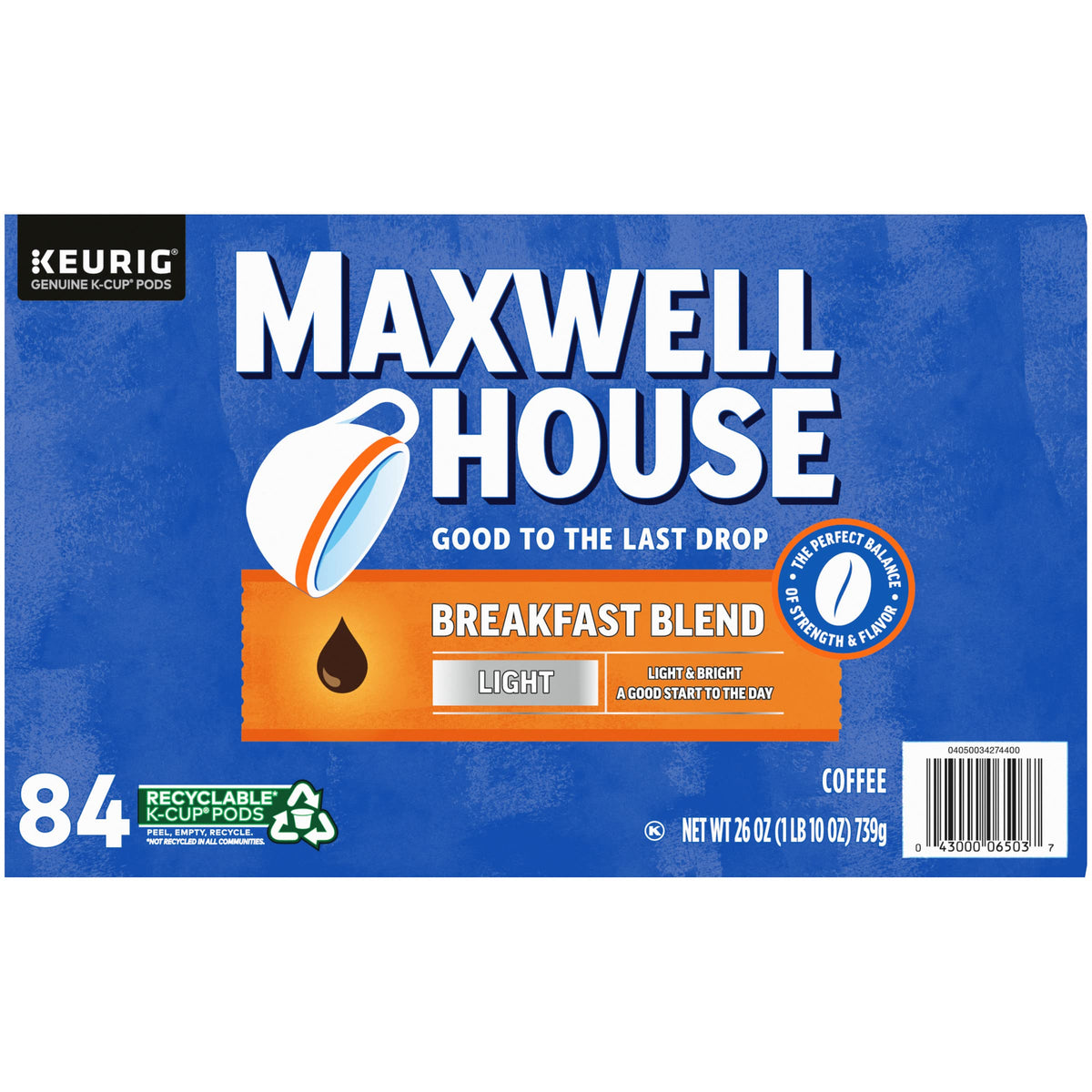 Maxwell House Breakfast Blend Mild Roast K-Cup Coffee Pods, 84 ct Box (Pack of 2)