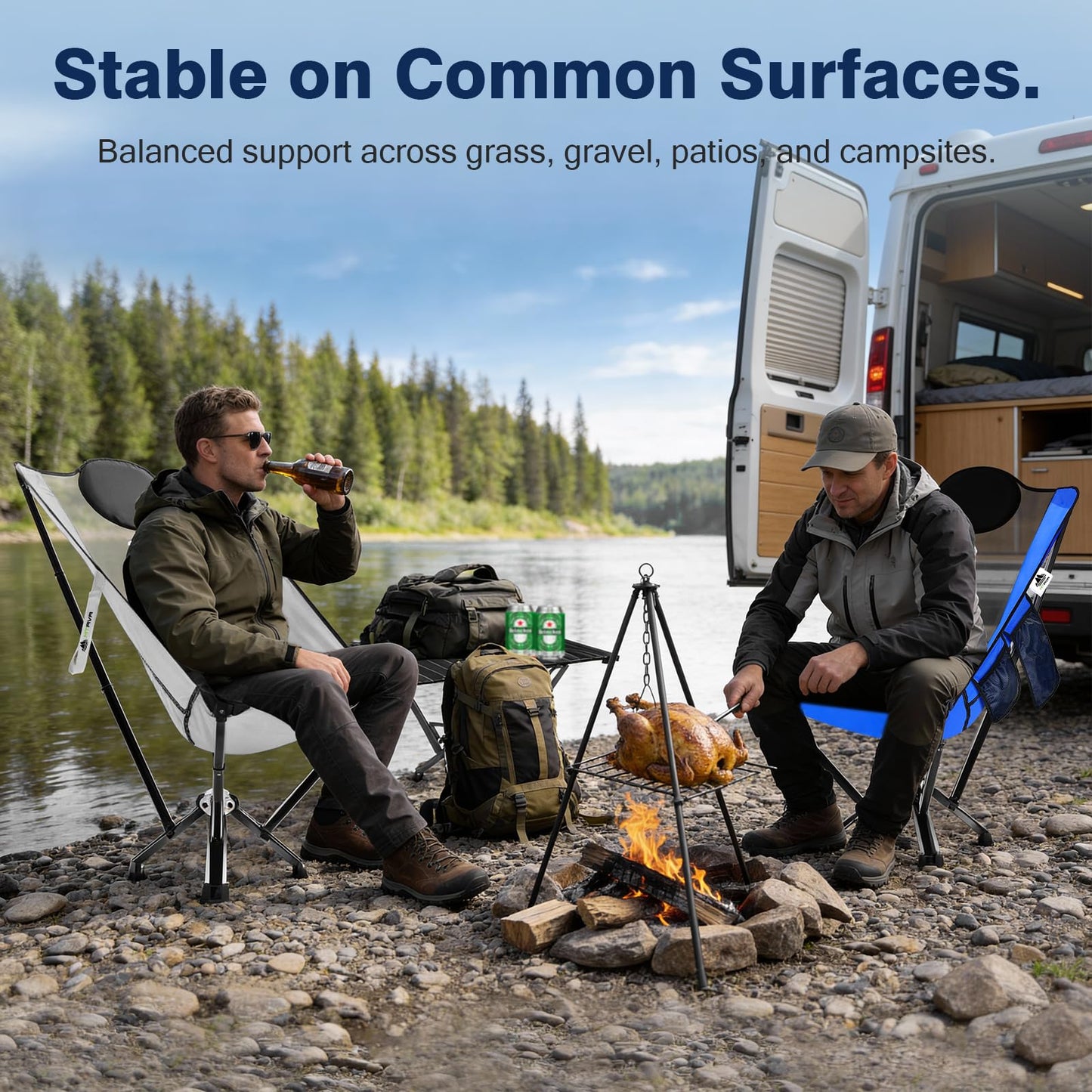 MTRVR Utility-Grade High-Back Folding Chair — Stable One-Piece Structure, Extended Back Support for Longer Sitting, Reinforced Aluminum Frame, Portable Chair for Camping, RV & Outdoor Use