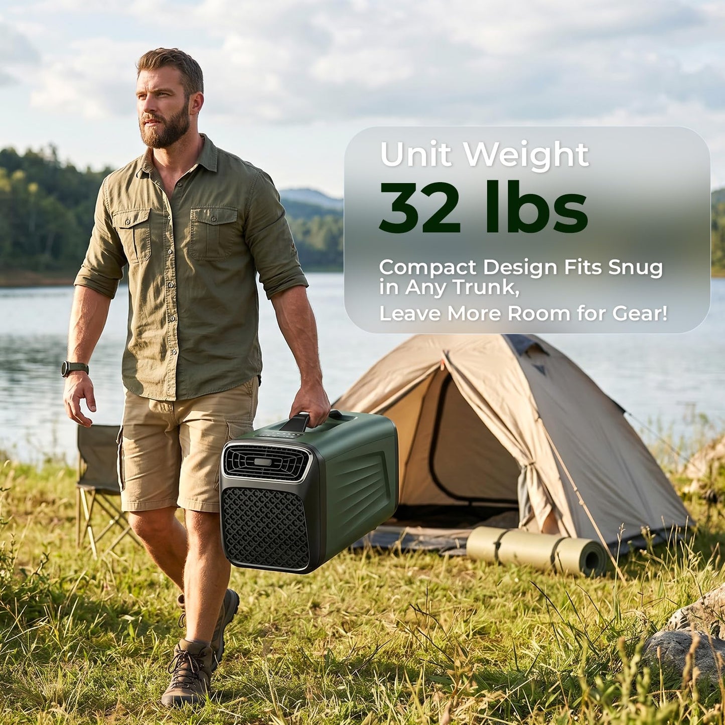 5200 BTU Portable Tent Air Conditioner for Camping, RV, Truck, Fishing. 400W Consumption Fast Cooling AC Unit for Outdoor Indoor Using, 4-in-1 Portable AC for Road Trips, Camping Adventures(Green)