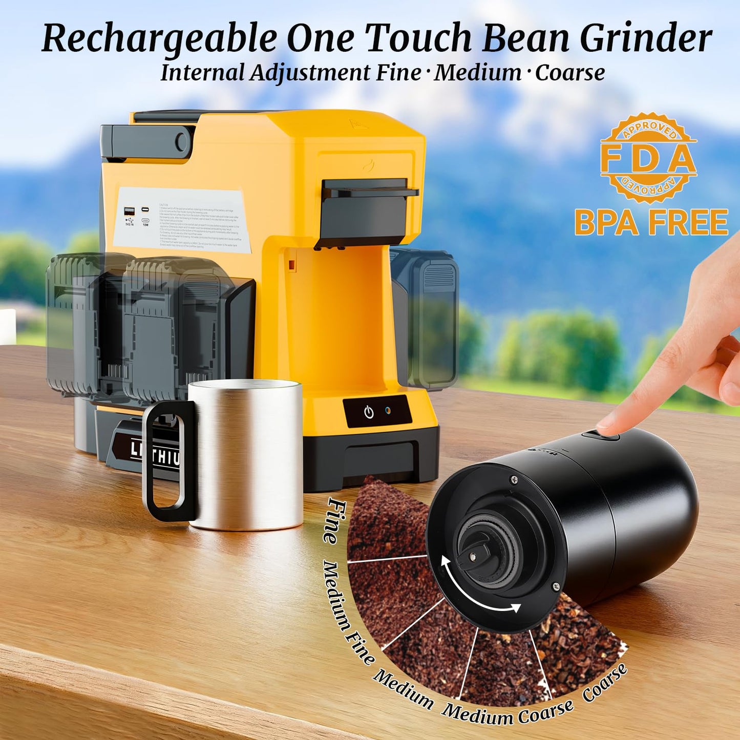 Byutrcfuy Cordless Coffee Maker for Dewalt 20V MAX Battery, 3 Brewing Options Drip Coffee Maker with Coffee Grinder, Portable Single Serve Coffee Makers for Camping, Travel, and Jobsite. (Tool Only)