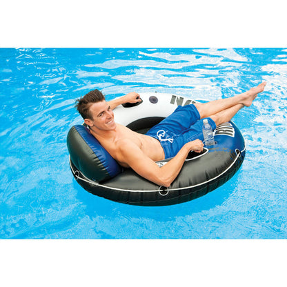 Intex River Run 1 53'' Inflatable Floating Water Tube Lake Raft with Heavy-Duty Handles, Backrest and Cupholders for Lake, River, n(6 Pack)