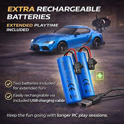 IntelLock 1:24 RTR RC Drift Car with Scratch-Free Drift Tires 4WD High-Speed JDM 2 Rechargeable Batteries LED Lights 2.4GHz Remote Control Car for Kids &amp Adults Indoor/Outdoor (Blue 2)