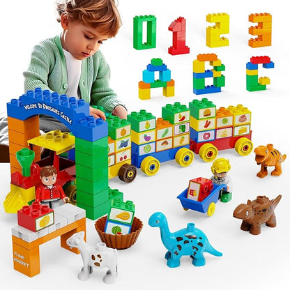 Building Blocks for Toddler 2-5| Stacking Toys with 4 Cars Learning and STEM Fun Montessori Toys| Educational Blocks Age 3+ for Kids Boys &amp Girls Birthday Compatible with All Major Brands