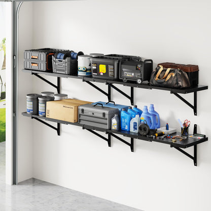 FLEXIMOUNTS 2-Pack 1x6ft Garage Shelving 14-inch-by-68-inch Perforated Wall Shelf, Heavy Duty Garage Storage Rack with 1400 lbs Load Capacity, Wall Mounted Organization System for Tools, Heavy Bins