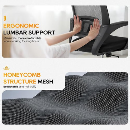 BestOffice Ergonomic Office Chair - Mid-Back Swivel Desk Chair with Breathable Backrest & Lumbar Support | Adjustable Height & Rolling Wheels | Dark Black for Adults & Women