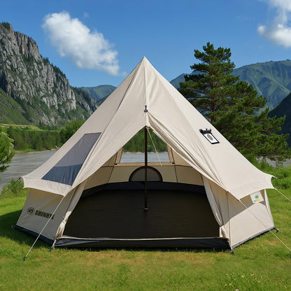 Bell Yurt Tent, Waterproof Luxury 4 Season Hot Tent with Stove Jack/Air Conditioner Vents/2 Skylight for Family Outdoor Camping Oxford Glamping Tents for All Year Living (3M- 97 sq. ft yurt)