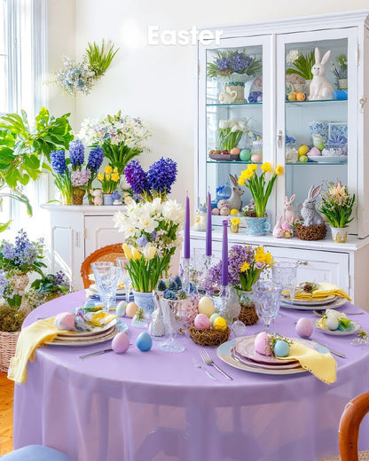 Pureegg Plastic Table Cloth Disposable 10 Pack, 84'' Round Table Cloths, Easter Party, Decorative Tablecloths, Round, Light Purple, Pastel, Plastic Cover, Leakproof & Sturdy, Lilac, Lavender