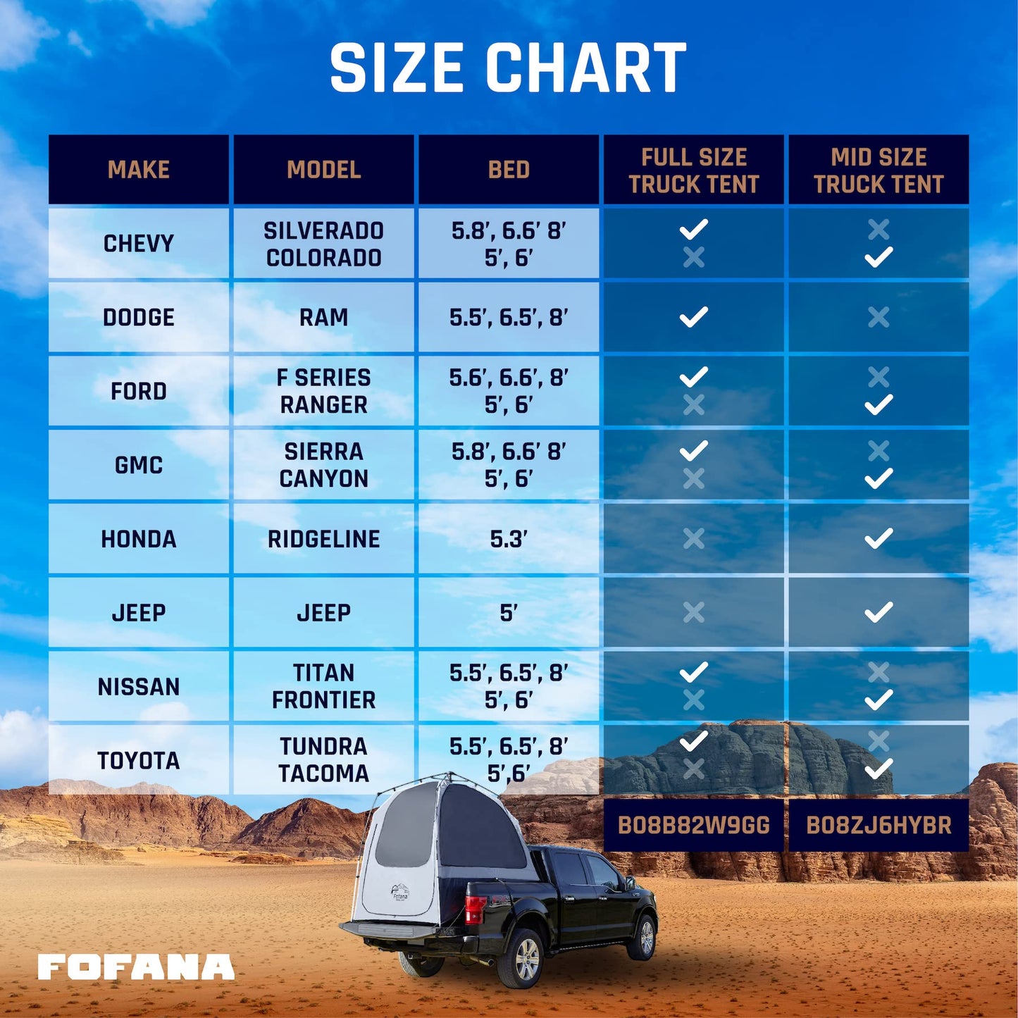 Fofana Pop-Up Truck Bed Tent - Mid-Size, 2-Person, Gray - Quick Setup Pop-Up Tent for Camping - Waterproof Sewn-in Floor & Camping Gear Organization - Mesh Windows & Ventilation for Truck Bed Dome