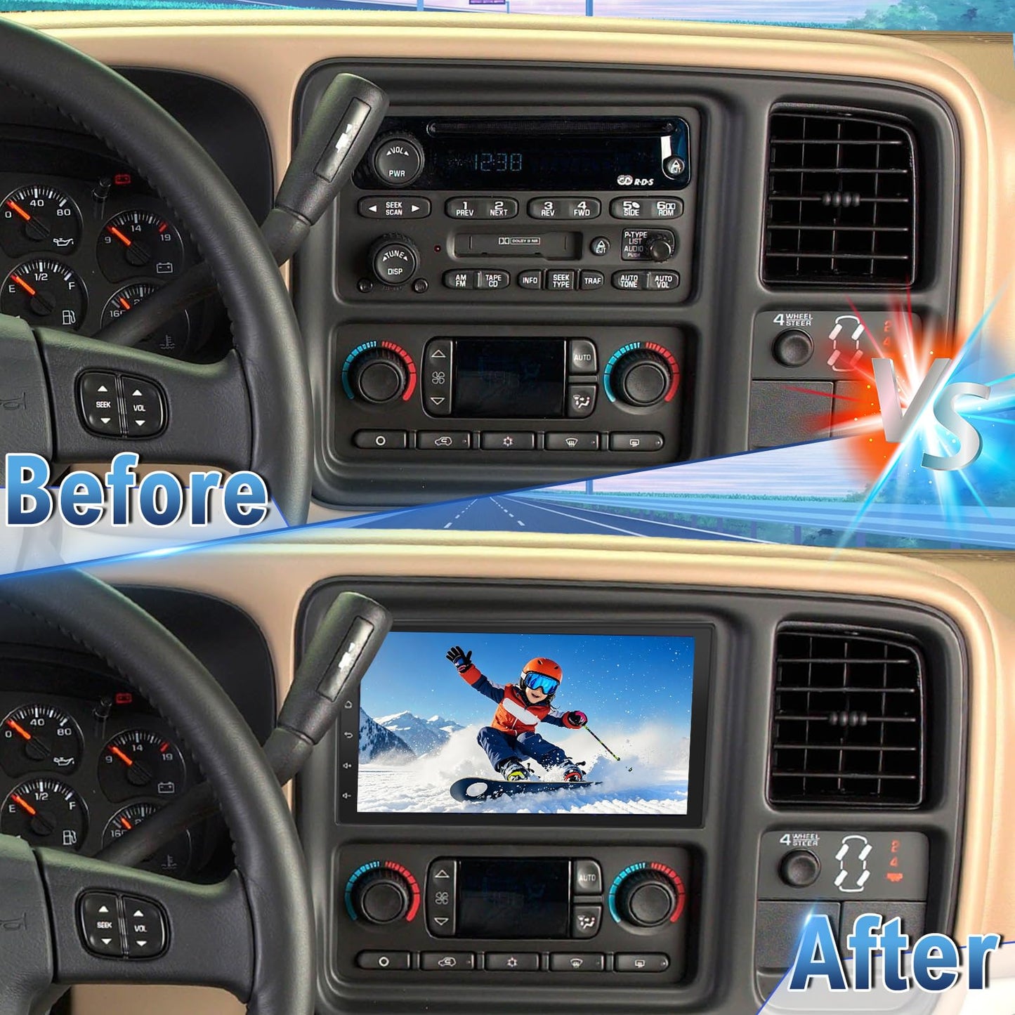 Slakerbe Android 14 Double Din Car Stereo Radio for GMC Yukon 2003-2006, 2G+32G 7" Touchscreen Car Radio w/Wireless Carplay Android Auto GPS WiFi Bluetooth RDS DSP SWC Mic Backup Camera