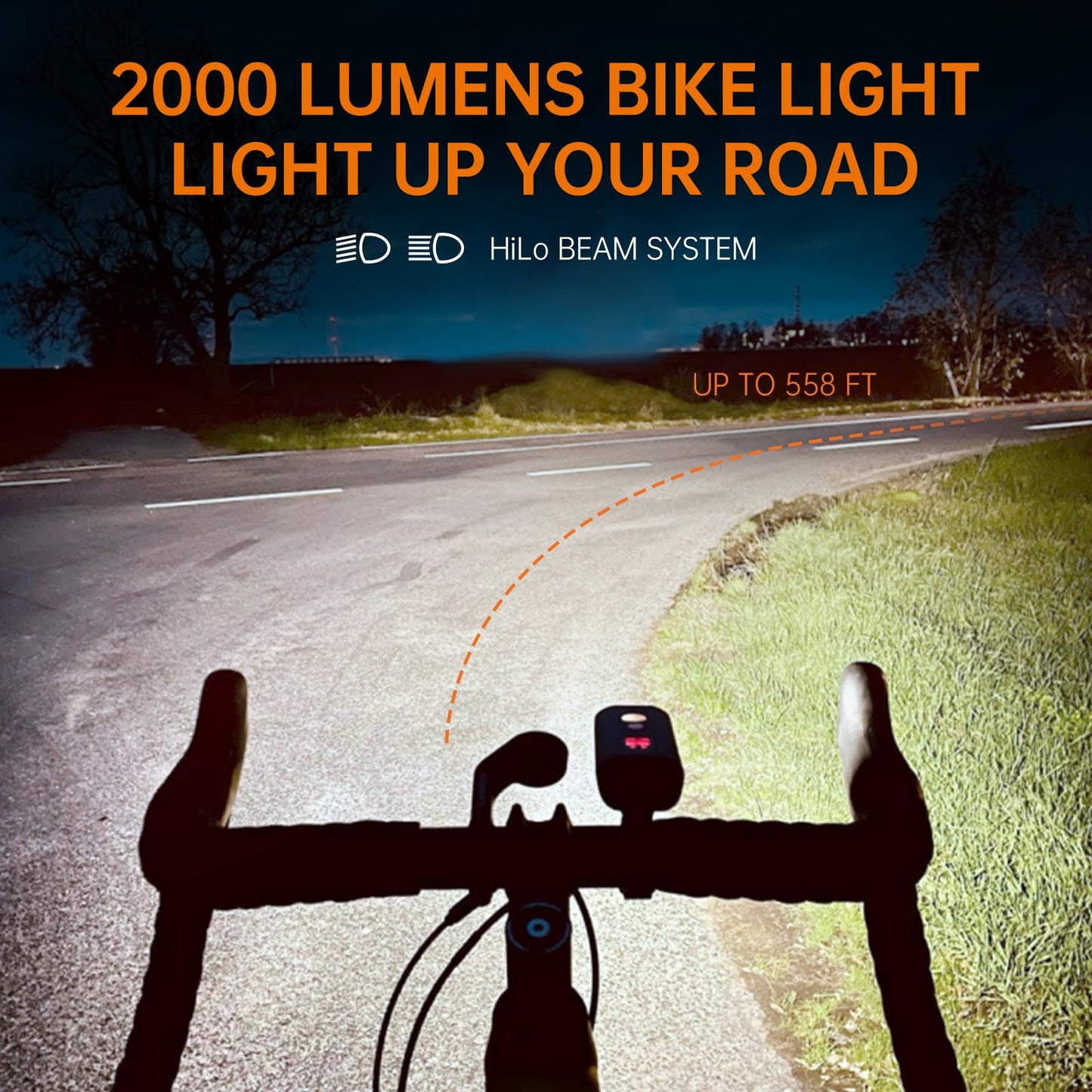 RAVEMEN PR2000 Bike Light for Night Riding Mountain Biking, 2000 Lumens Rechargeable Bike Headlight with LED Display, Wireless Remote, Anti-Glare Beam, IPX8 Waterproof