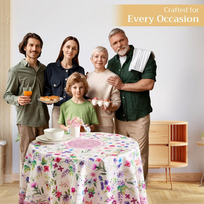 Maison d' Hermine Table Cloth Round Table 100% Cotton 69 Round Inches Tablecloth Reusable Decorative for Dining Kitchen Room Farmhouse Home Gifts for Mothers Day Spring Summer - Chardon
