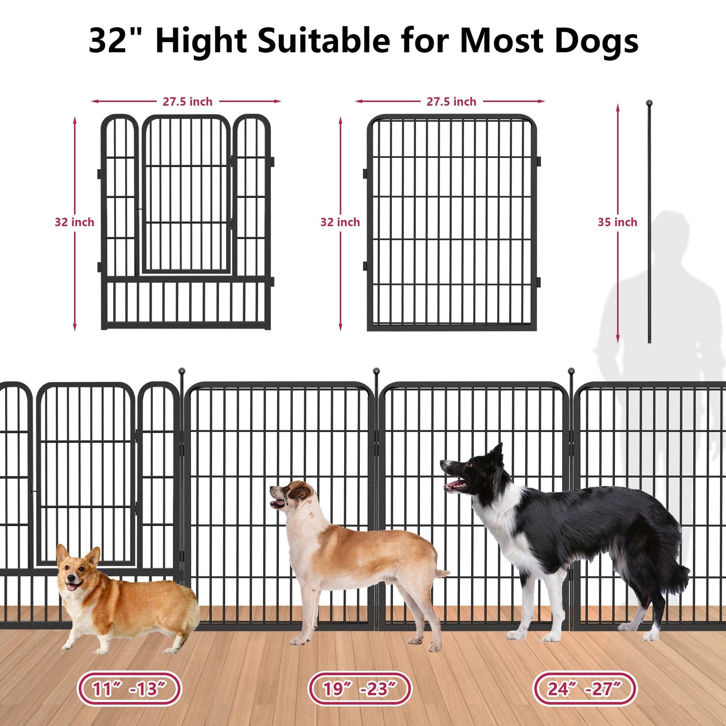 Jhsomdr Dog Playpen 32 inch 10 Panels Portable Pet Fence Outdoor for Yard Indoor Dog Pen for Medium/Small Animals, Large Pet Puppy Playpen Heavy Duty Pet Fence for RV Camping, Yard
