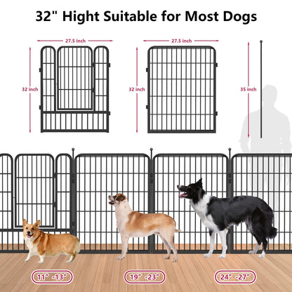 Jhsomdr Dog Playpen 32 inch 10 Panels Portable Pet Fence Outdoor for Yard Indoor Dog Pen for Medium/Small Animals, Large Pet Puppy Playpen Heavy Duty Pet Fence for RV Camping, Yard