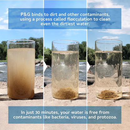 P&G Purifier of Water Portable Water Purifier Packets. Emergency Water Filter Purification Powder Packs for Camping, Hiking, Backpacking, Hunting, and Traveling. (12 Packets)
