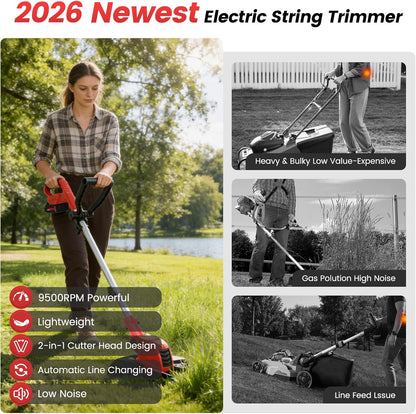 **Skiennix Cordless String Trimmer - 21V Weed Wacker with 2x4.0Ah Batteries & Fast Charger | 12" Automatic Feed**