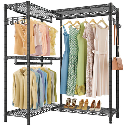 VIPEK L4 Clothes Rack L Shaped Garment Rack for Corner, 810lbs Heavy Duty Portable Closet Metal Clothing Rack, Adjustable Shelving/Sturdy Hanging Rods/Side Hooks, Black