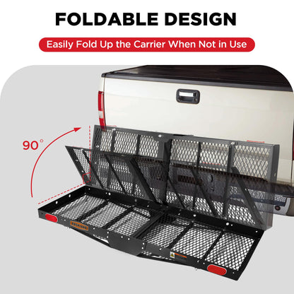 Rockland Steel Foldable Cargo Carrier with Reflectors, 750 LBS Capacity, 60" x 20" x 2.5", Hitch Mount for 2" Receivers, Compatible with Class III & IV, Folding Tray Hitch Basket for Cars SUVS Vans