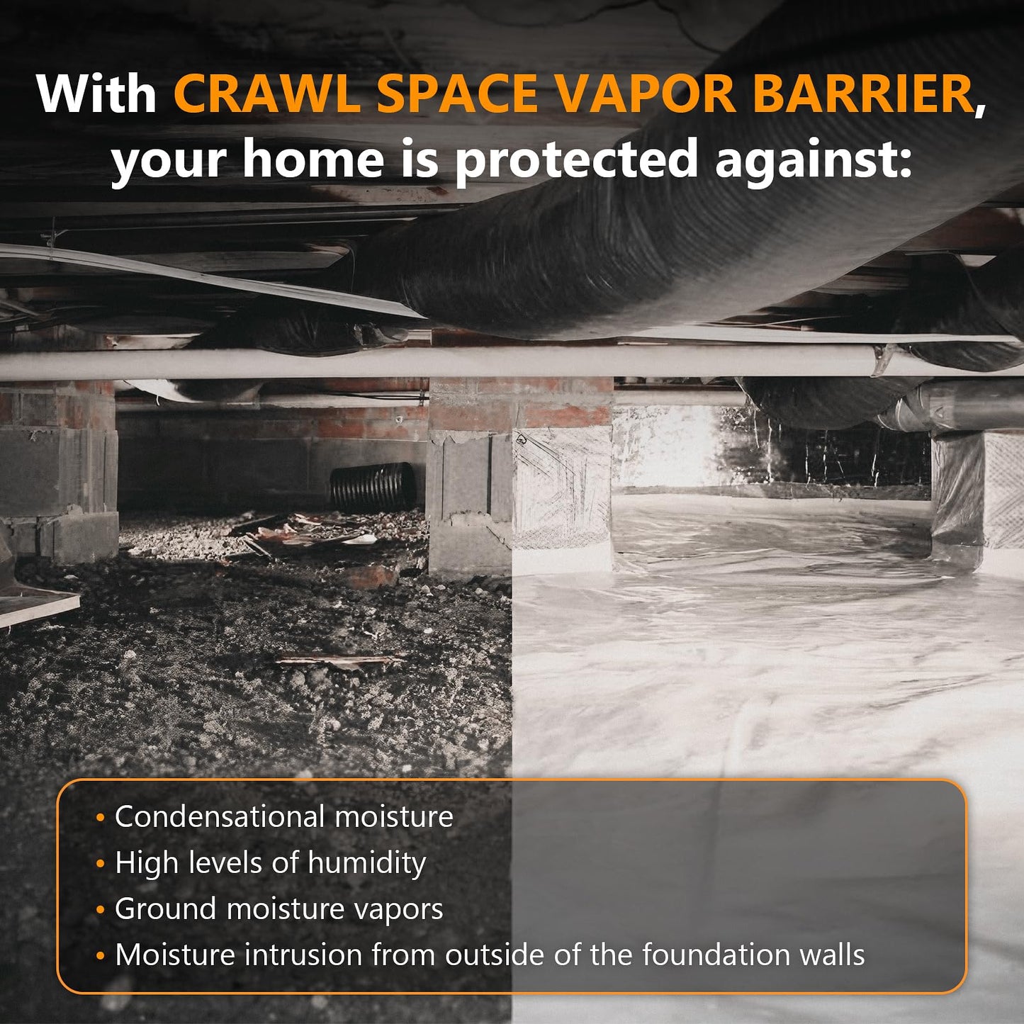 Crawl Space Vapor Barrier, 16 Mil 10'x50', White Plastic Sheeting - Thick Plastic Sheeting, Heavy Duty Polyethylene Film, Drop Cloth Vapor Barrier Covering for Crawl Space, Basement