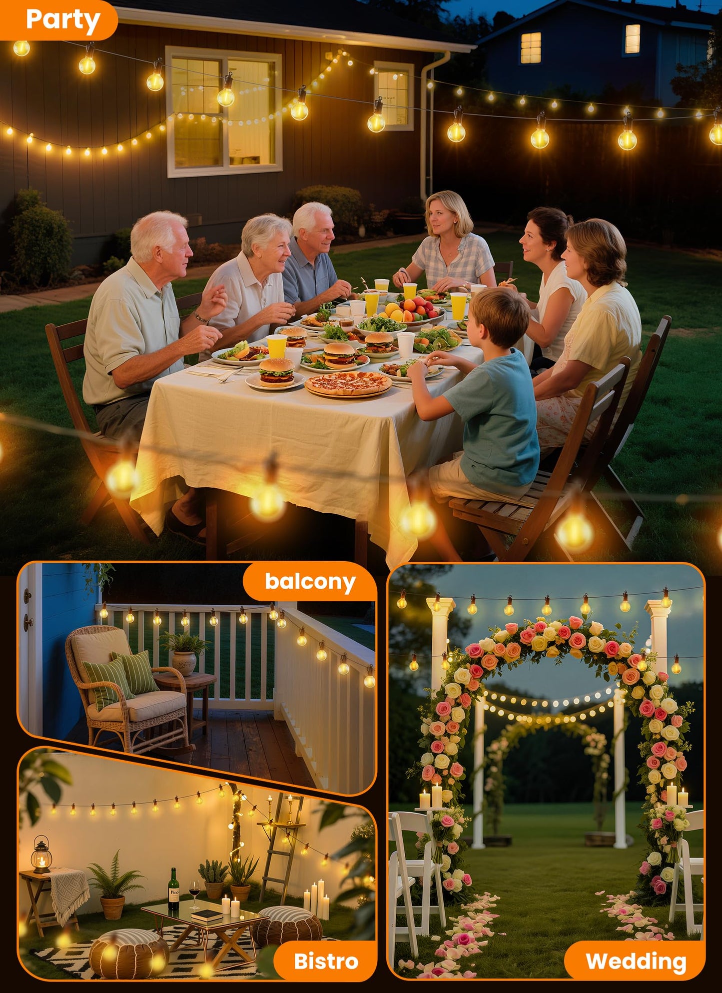 SmartDawn Outdoor String Lights, 200FT 100 LED Bulbs String Lights, IP65 Waterproof Connectable G40 Outside Patio Light for Backyard Porch Balcony Garden Decor Christmas Camping Gazebo