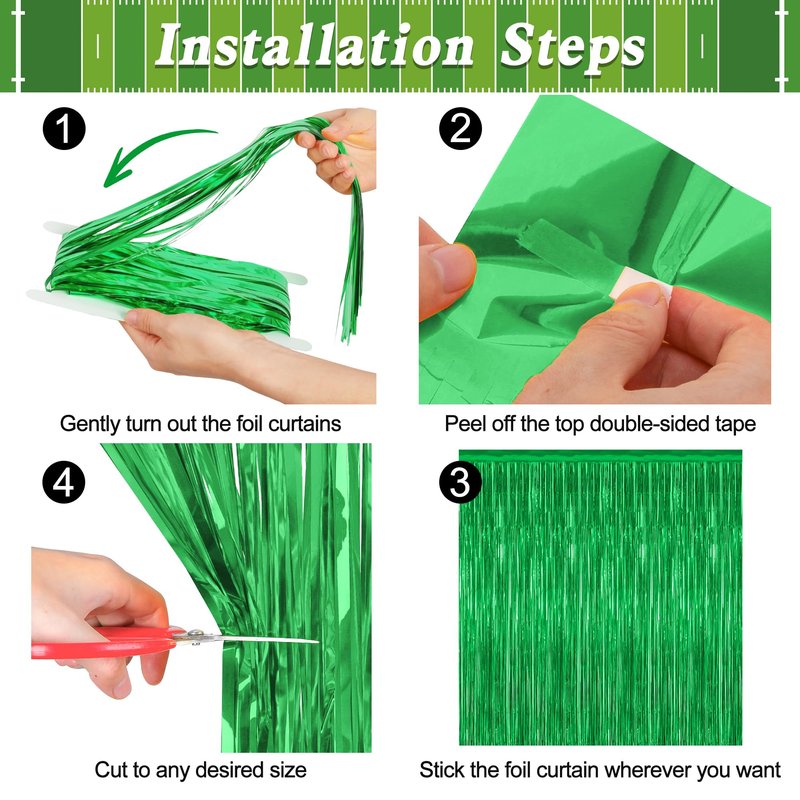 12 Pack Party Decorations, 3.28 FT x 7.05 FT Green Streamer, Metallic Birthday Backdrop Foil Fringe Curtains Green Tinsel, Party Supplies Photo Booth Props Door Wall Indoor Decor