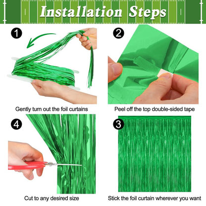 12 Pack Party Decorations, 3.28 FT x 7.05 FT Green Streamer, Metallic Birthday Backdrop Foil Fringe Curtains Green Tinsel, Party Supplies Photo Booth Props Door Wall Indoor Decor