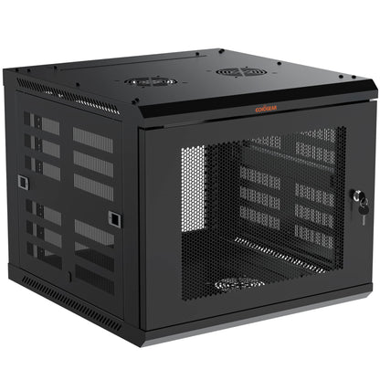 ECHOGEAR 9U Network Rack - Enclosed Wall Mount Rack Kit Includes 2X 1U Shelves, Pre-Mounted Fan, Lockable Door & Hardware - 600mm Depth Fits All Your AV Gear