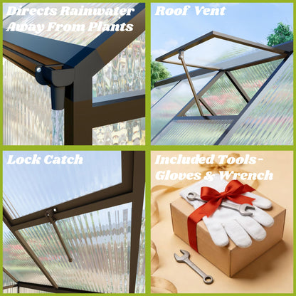 Jiliusure 6 x 8 FT Greenhouse for Outdoors, Polycarbonate Greenhouse with Quick Setup Structure and Roof Vent, Aluminum Large Walk-in Green House for Outside Garden Backyard, Dark Gray