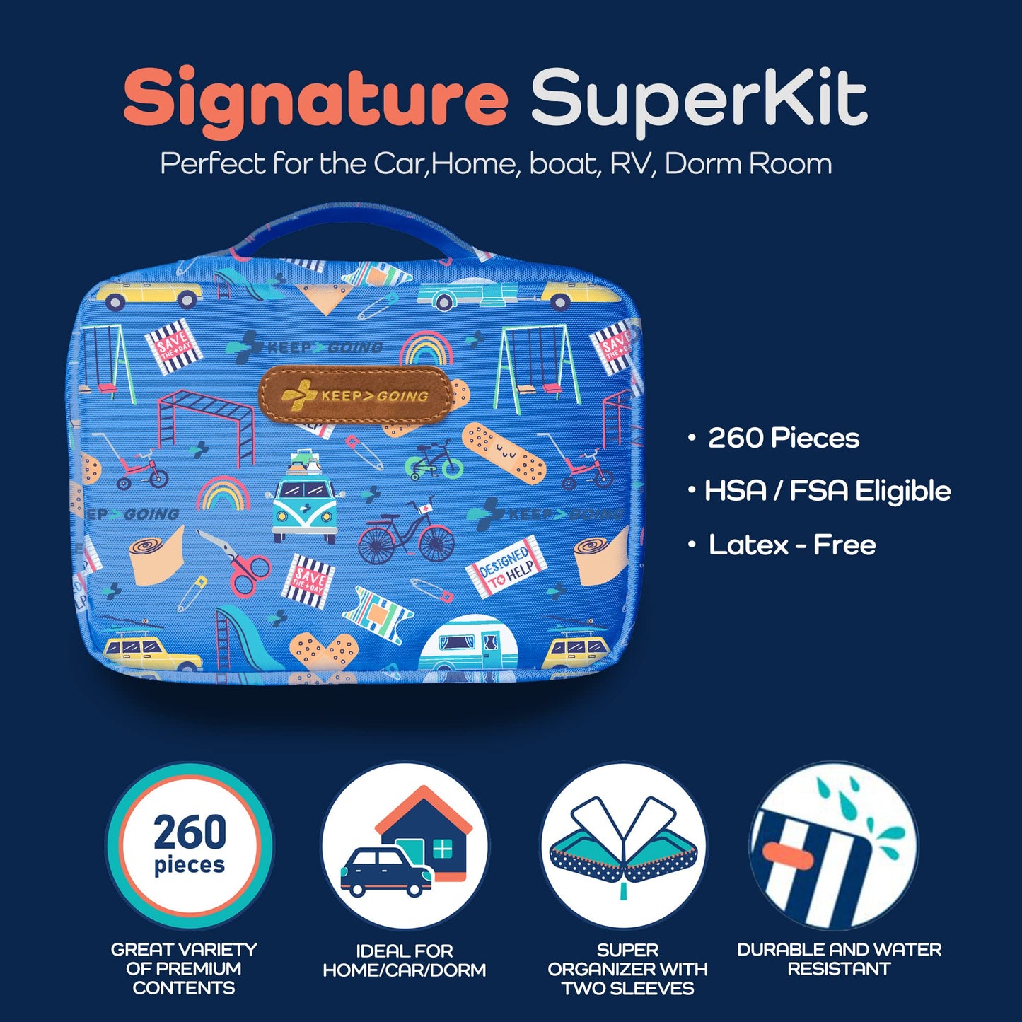 Keep Going Travel First Aid Kit Bundle of 2 Kits, First Aid Kit for Car, Home, Dorm, & Boat with Latex-Free Bandages – Travel Kit Bundle for Families