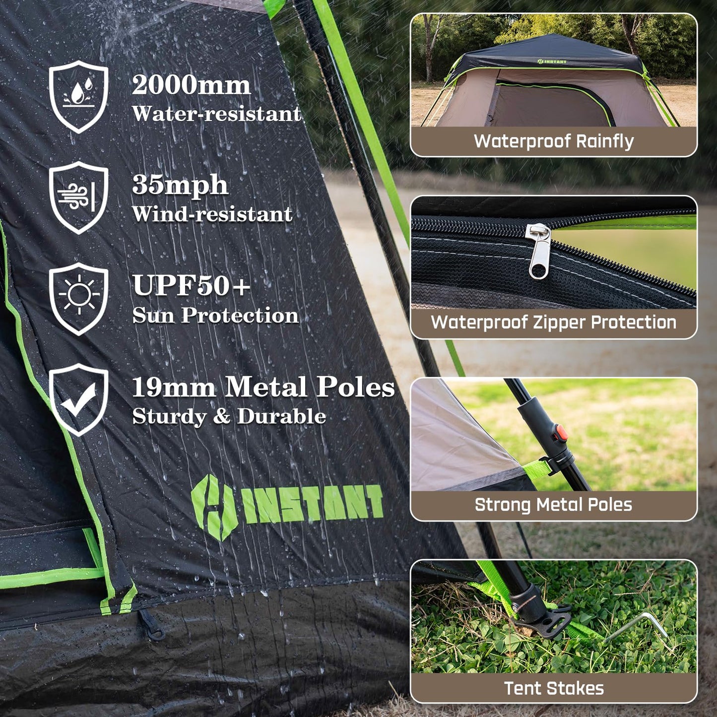 HINSTANT 4/6/8/10 Person Instant Tent, Waterproof Pop Up Tents for Camping with Rainfly, 60 Seconds Easy Setup, Automatic Cabin Tent for Family Camping with Expandable Carry Bag & Upgraded Ventilation
