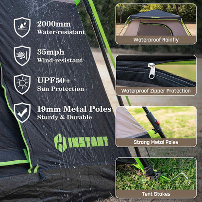 HINSTANT 4/6/8/10 Person Instant Tent, Waterproof Pop Up Tents for Camping with Rainfly, 60 Seconds Easy Setup, Automatic Cabin Tent for Family Camping with Expandable Carry Bag & Upgraded Ventilation
