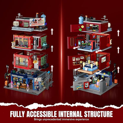 Street Fusion Boxing Club Lighting Building Bricks Set - City Town Modular Playset Collection Display kit with Minifigures 3036 Pcs for Adults &amp Teens &amp Life Enthusiasts