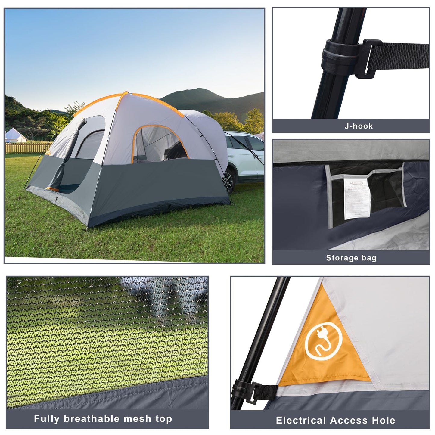UNP SUV Dome Tent for Camping, Outdoor 6 Person Car Camping Tent, Easy Set Up SUV Tailgate Tent with Rainfly 10' x 10' Vehicle Camping Tent