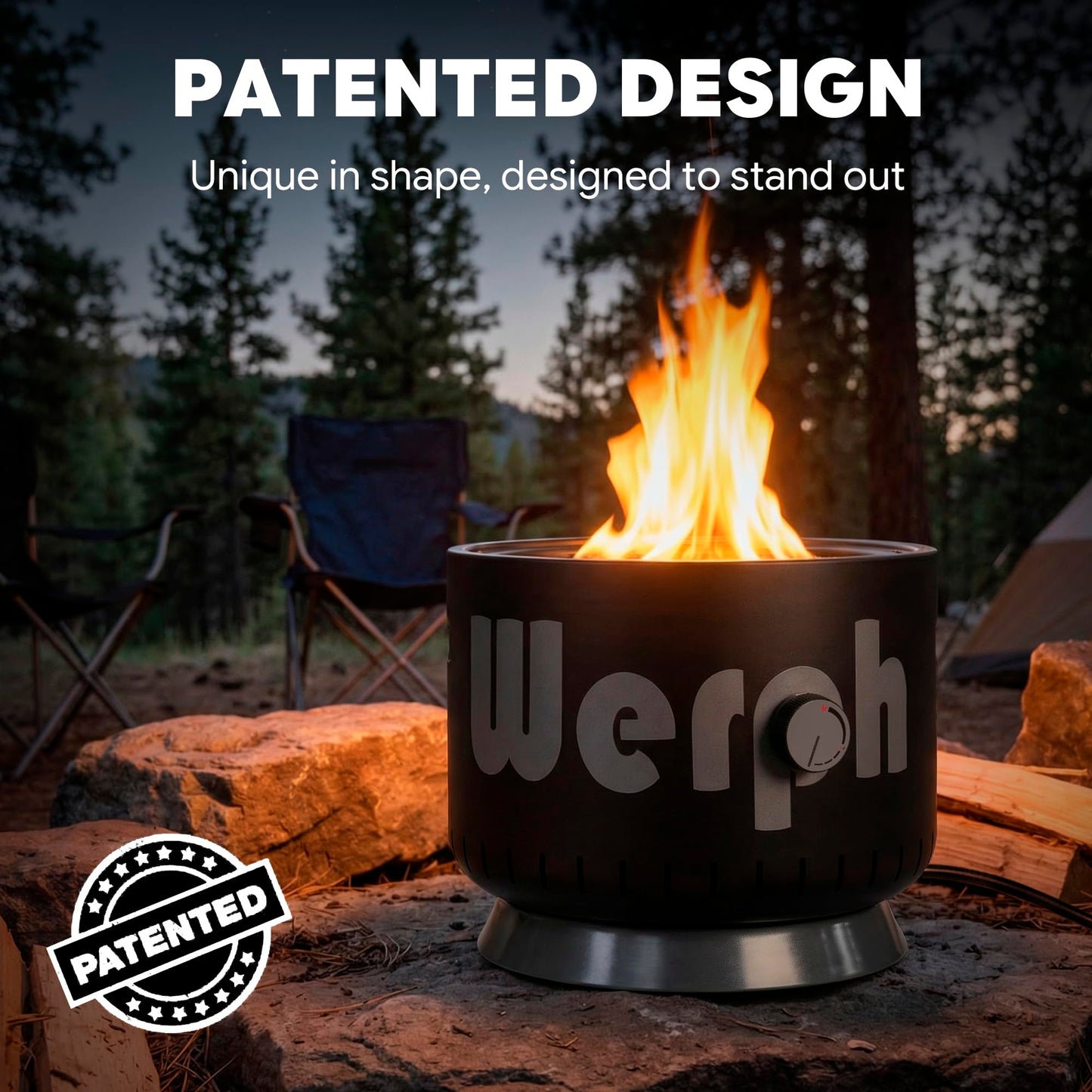 Werph 17-Inch Compact Propane Gas Fire Pit, 58,000 BTU, Lightweight with Locking 2-in-1 Lid & Pumice Stones, Perfect for Camping, RV, Picnic, Fishing, and Backyard, Black