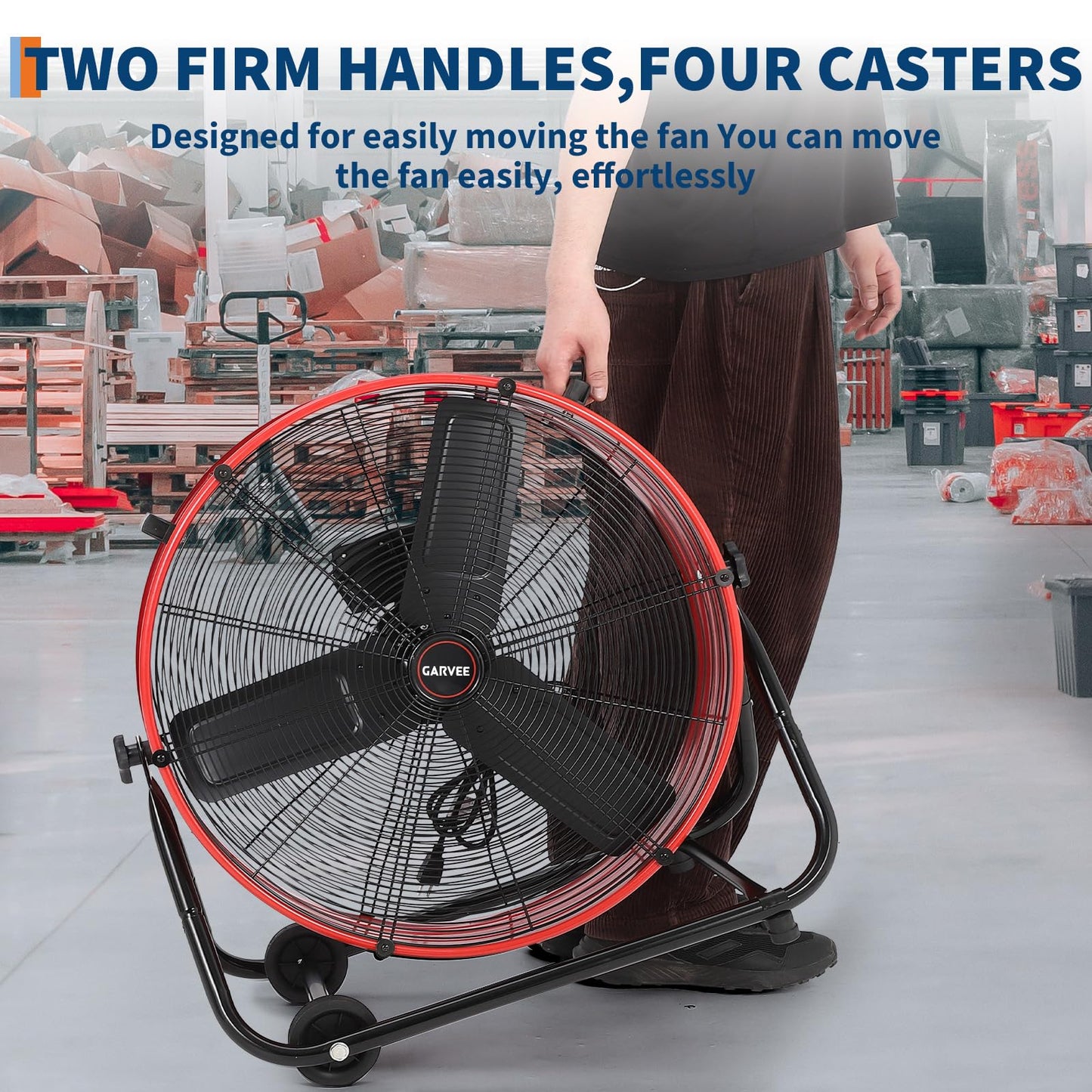 Garvee Industrial Floor Fan 24 in, Heavy Duty Drum Fan with Adjustable 3 Speed 4800-8800 CFM Cooling, Metal Blades & 360° Rotation for Industrial Commercial Space, Garage, Warehouse, Workshop