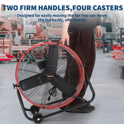 Garvee Industrial Floor Fan 24 in, Heavy Duty Drum Fan with Adjustable 3 Speed 4800-8800 CFM Cooling, Metal Blades & 360° Rotation for Industrial Commercial Space, Garage, Warehouse, Workshop