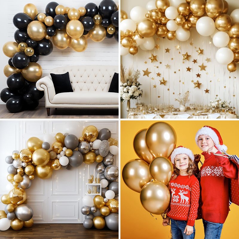 RUBFAC 135pcs Gold Balloons Different Sizes 18 12 10 5 Inch for Garland Arch, Latex Metallic Balloon for Birthday Graduation Party Wedding Decorations