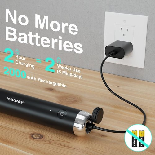 HAUSHOF Rechargeable Milk Frother Wand - Handheld Electric Foam Maker with 2 Whisks & Stand | Perfect for Lattes, Cappuccinos, Matcha
