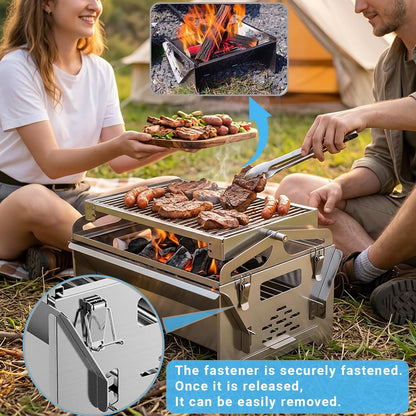 360° Rotating Charcoal Grill with Flipping Basket, Portable Stainless Steel BBQ Grill for Camping, Picnic & Backyard, Detachable Outdoor Barbecue Smoker Grill with Carry Bag, 15.6" × 15.4" × 11"