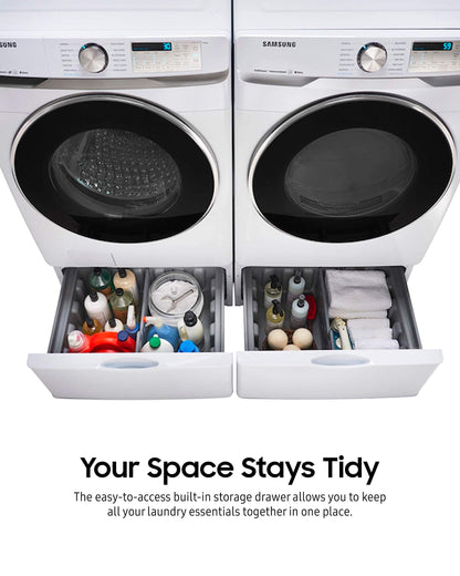 SAMSUNG 27-Inch Washer Dryer Pedestal Stand w/Pull Out Laundry Storage Drawer, Stainless Steel, WE402NW/A3, White & Shark AI Ultra Voice Control Robot Vacuum with Matrix Clean Navigation