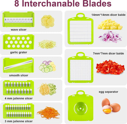 Skiennix Vegetable Chopper Mandoline Slicer - 10-in-1 Multifunctional Kitchen Gadget | Gray/Green