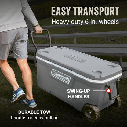 Coleman Classic Series Insulated Portable Rolling Cooler with Wheels, Leak-Resistant Outdoor Hard Cooler Keeps Ice up to 5 Days, 100-Quart