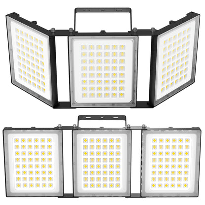 SOLLA 600W LED Flood Light Outdoor, 60000LM Super Bright Stadium Light, IP66 Waterproof 6000K Daylight, 3 Heads Adjustable Outdoor Floodlights for Backyard, Parking Lot,Stadium, Field(2 Pack)