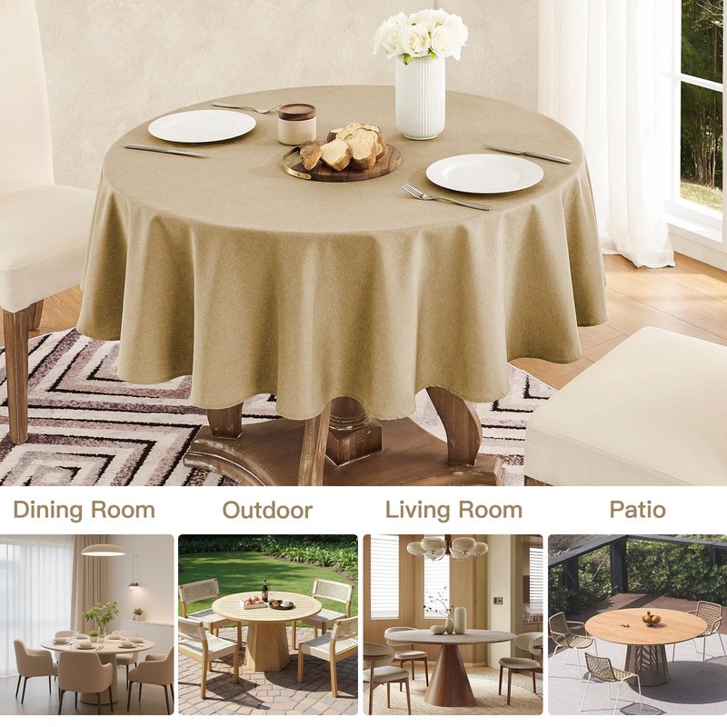 Veblandy Tablecloth Linen Textured Waterproof & Stain Resistant Table Cloth Wrinkle Free Decorative Fabric Farmhouse Table Cover for Dining/Party/Buffet/Wedding, 60 x 60 Inch, Coffee