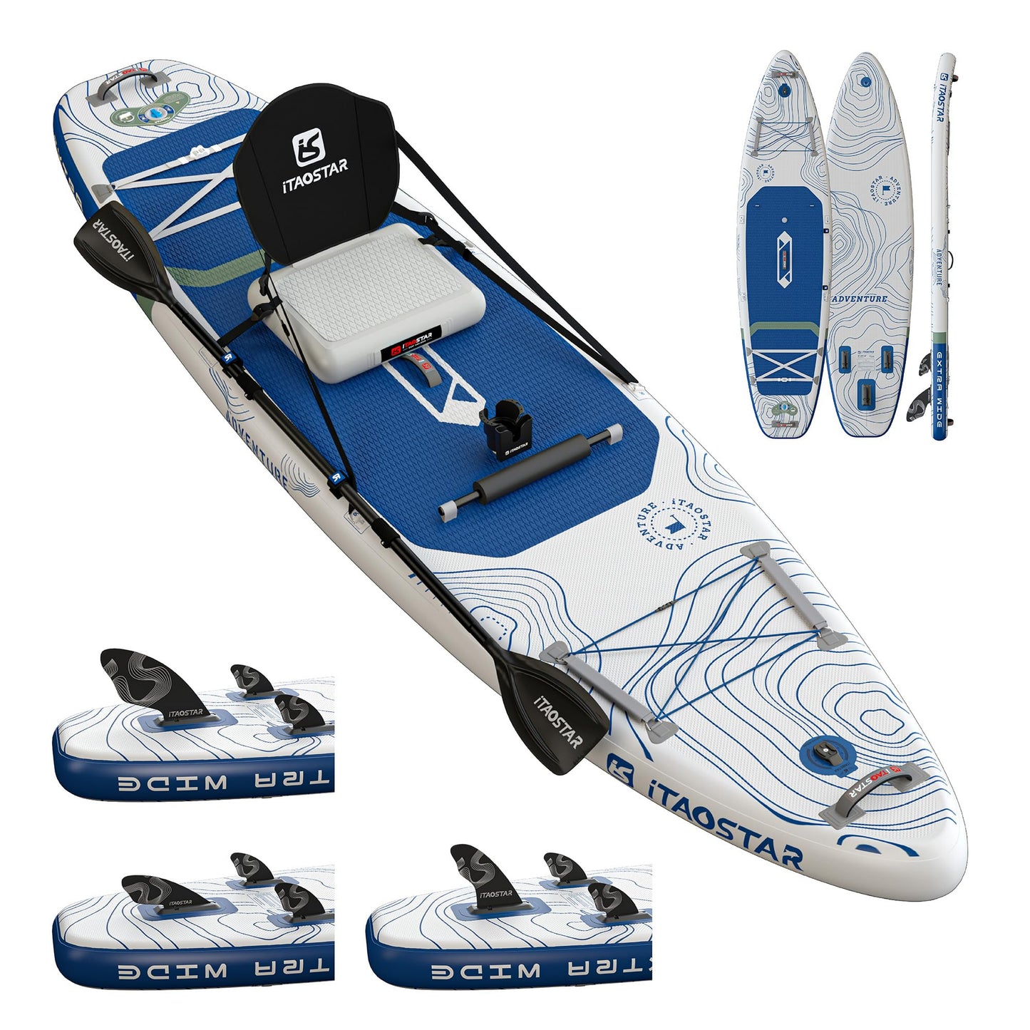 iTAOSTAR Adventure 12' × 35" Inflatable Stand Up Paddle Board with Seat, Extra Wide SUP Board with 5 Fins Stable Design for Adults, Youth, All Skill Levels, Lakes, Oceans & Fishing