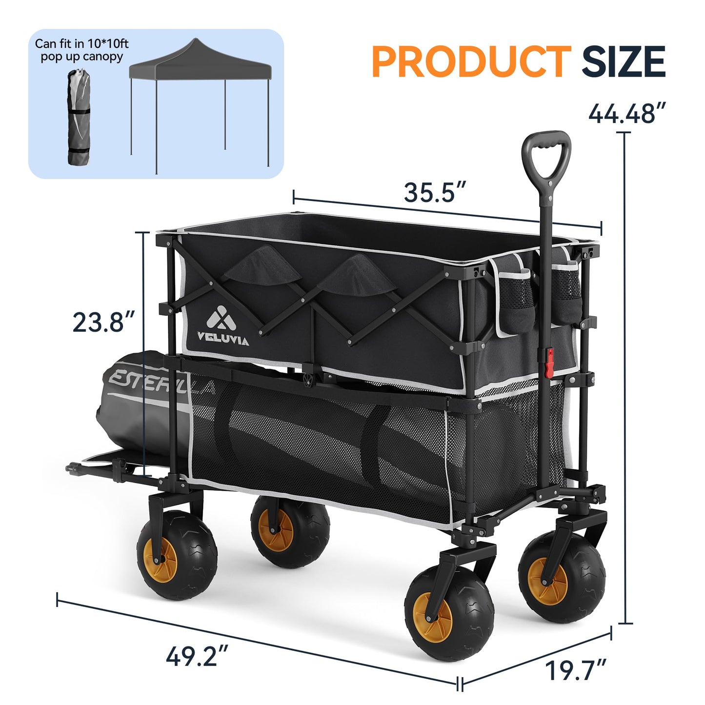 400L Double Decker Beach Wagon-500LBS Heavy Duty Beach Cart with 9" Big Balloon Wheels for Sand,Folding Collapsible Wagon with Side Pocket for Beach, Fishing, Camping,Outdoor(Black)