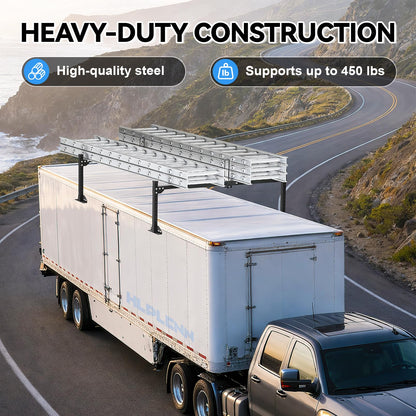 Aluminum Trailer Ladder Rack, Universal Adjustable Roof Ladder Rack for Enclosed & Open Trailers, 6.28′-9.06′ W & 0.58′-1.74′ H Adjustable, 450 lbs Capacity, Rustproof Aluminum with Ladder Stoppers