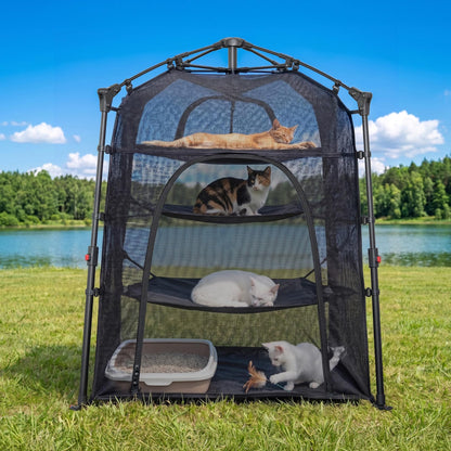 Catio Outdoor Cat Enclosure Pop up Cat Tower Tent Cat Playpen w/Breathable Mesh Portable Catio Kitten Pet Animal Play Pen Indoor Enclosed Kitty Patio Balcony Camping(Square,XL)